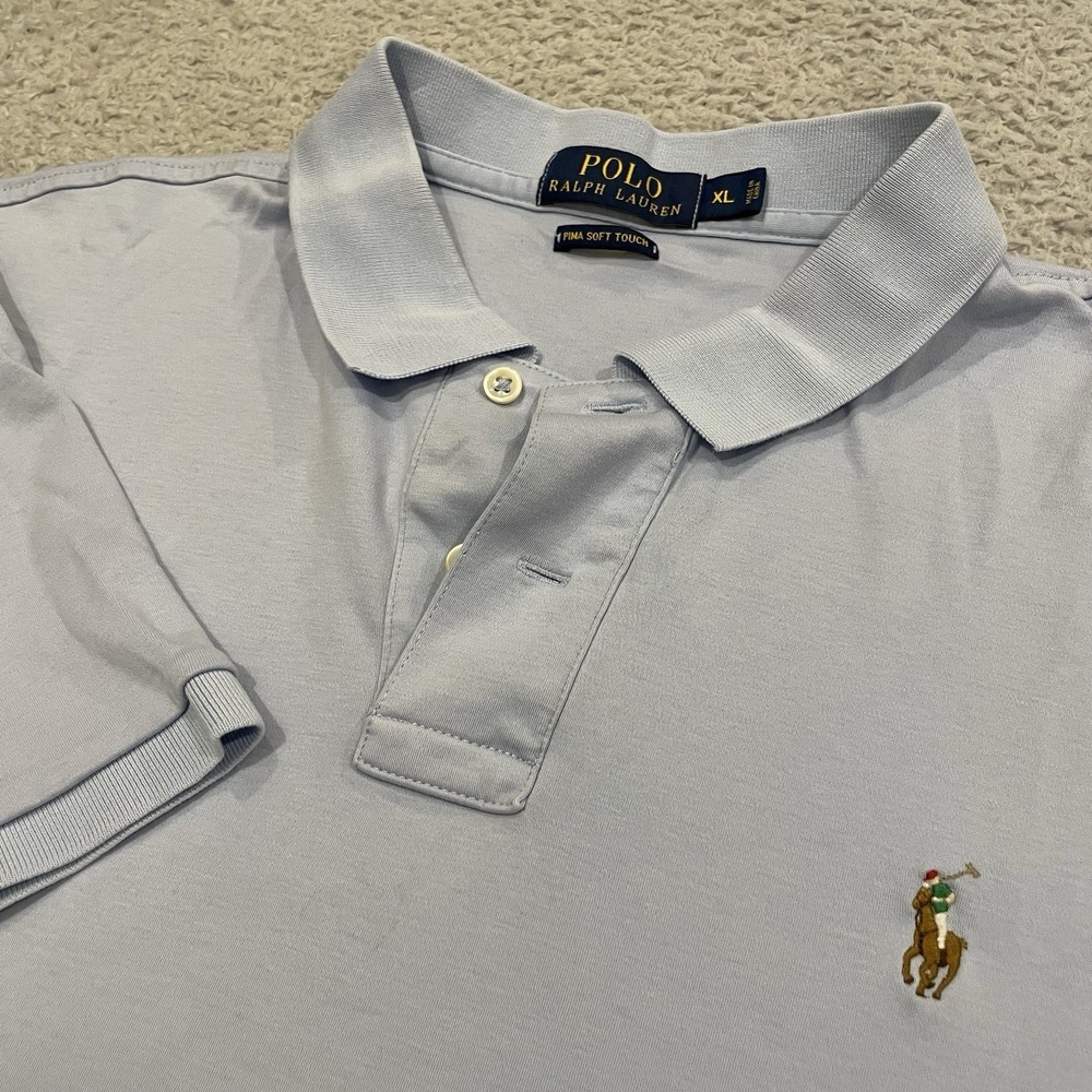 Polo Ralph Lauren Pima Soft Polo Shirt Mens XL Blue Flesh Pony Short Sleeve